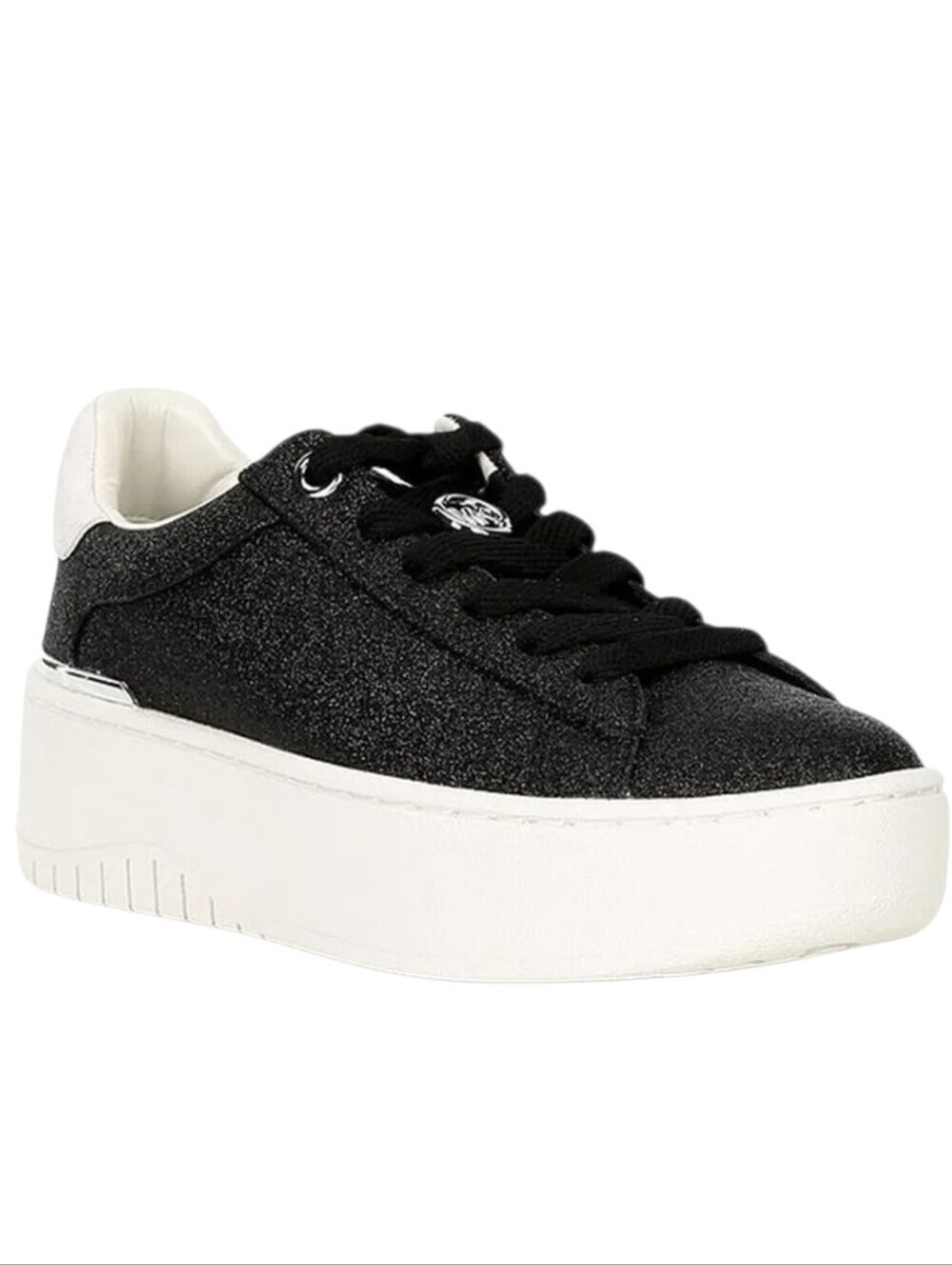 Michael Kors Dottie Lace Up Sneakers Black Glitter Leather Upper